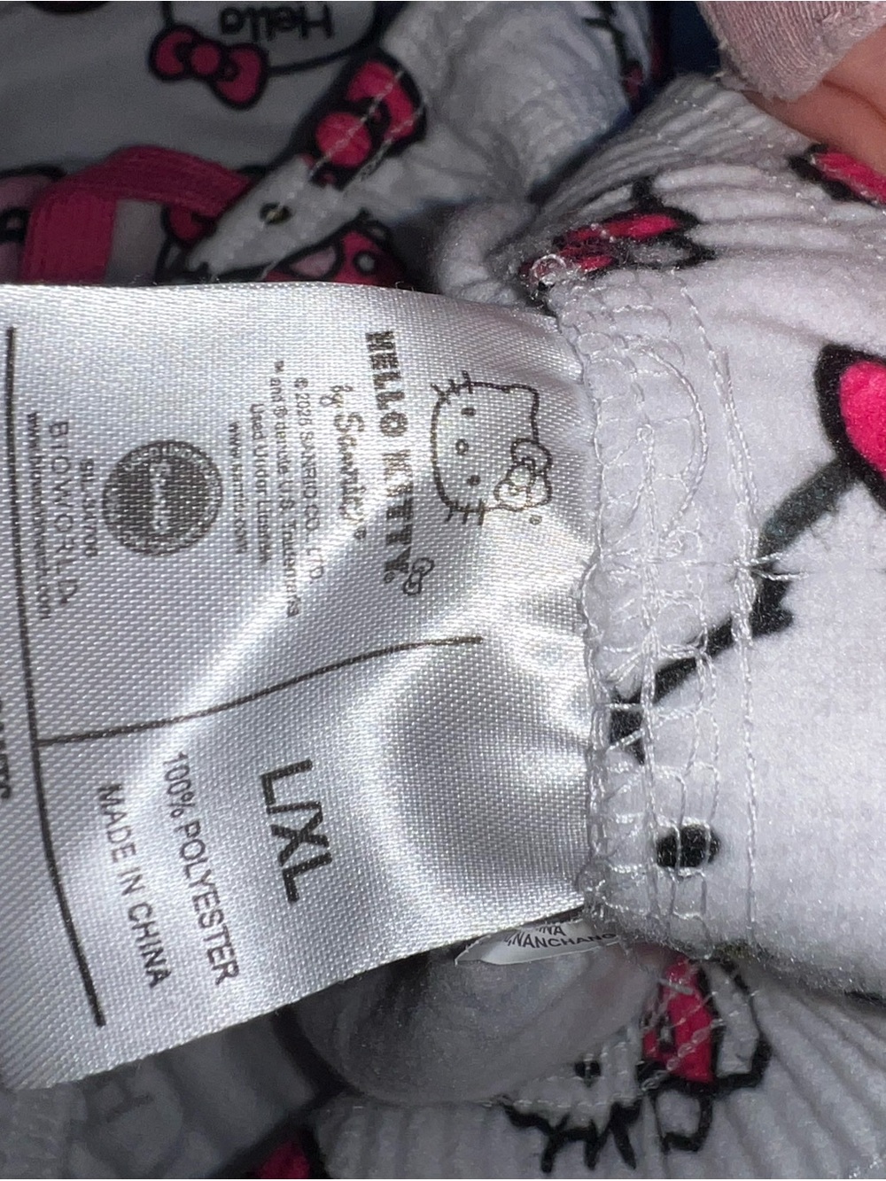 Hello Kitty White Pajama Pants with Pink Print and Drawstring - Picture 3 of 3